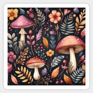 Red Mushroom Orange Flowers Green Leaves Sticker